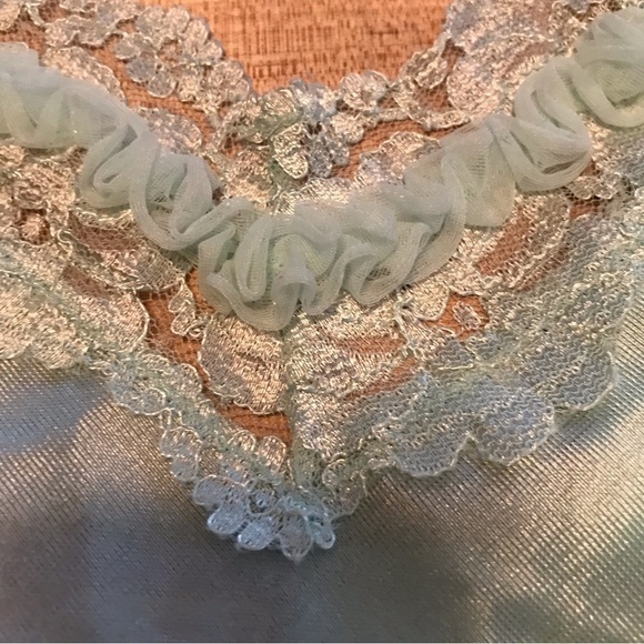 Vintage Beth Michaels Lingerie Top Camisole Mint Green Size Medium Satin Ruffle - Picture 3 of 8